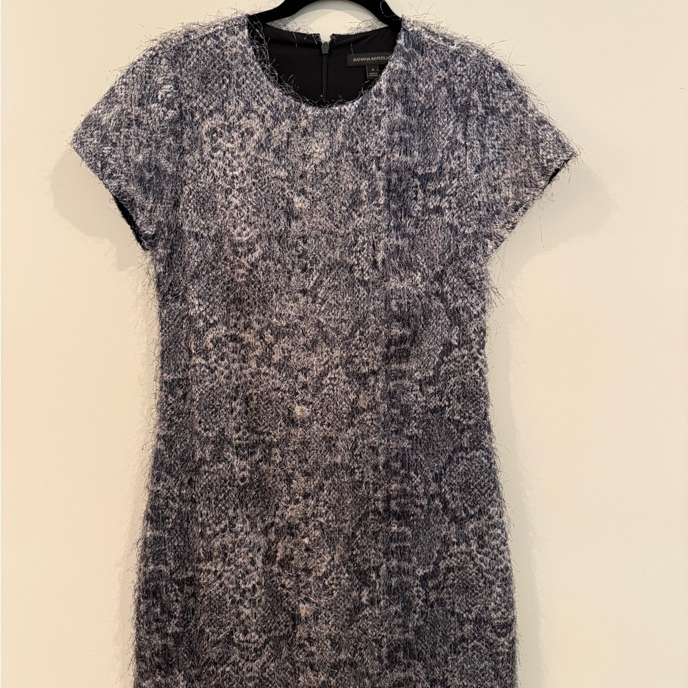 Banana Republic shift dress - snake print eyelash fringe